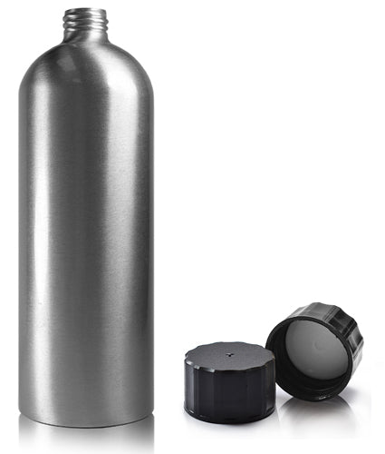 1 Litre Aluminium Bottle With Black Screw Cap