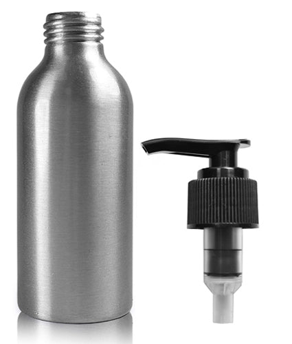 125ml Aluminium Bottle With Black Lotion Pump