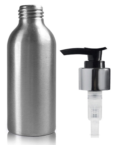 125ml Aluminium Bottle With Premium Black & Silver Lotion Pump