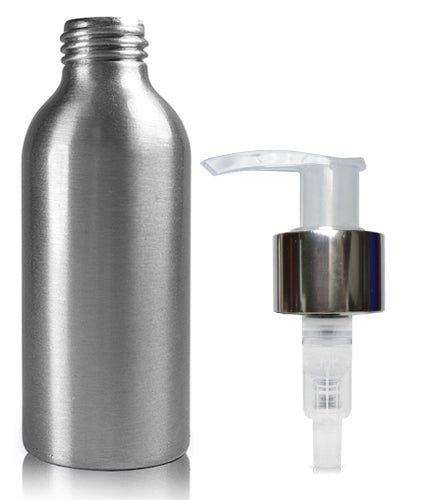 125ml Aluminium Bottle With Premium Natural & Silver Lotion Pump