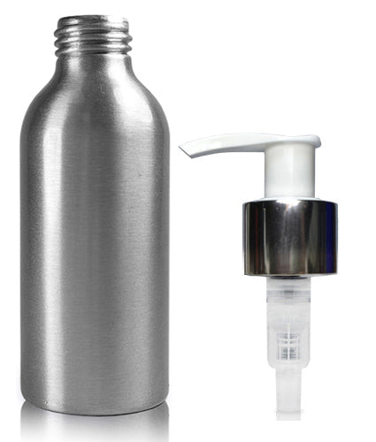125ml Aluminium Bottle With Premium White & Silver Lotion Pump