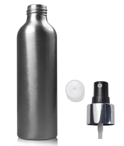 150ml Brushed Aluminium Bottle With Black & Silver Atomiser Spray