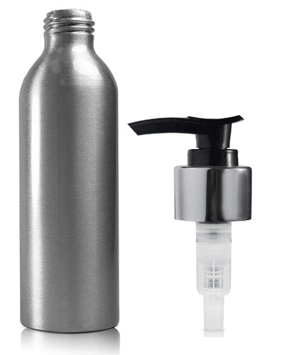 150ml Aluminium Bottle With Black & Silver Lotion Pump