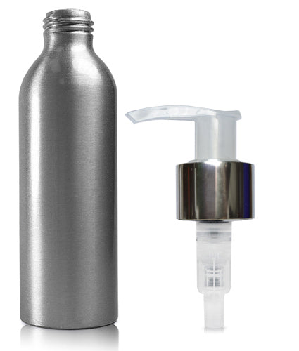 150ml Aluminium Bottle With Natural & Silver Lotion Pump