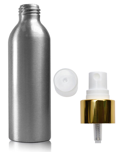 150ml Aluminium Bottle With White & Gold Atomiser Spray