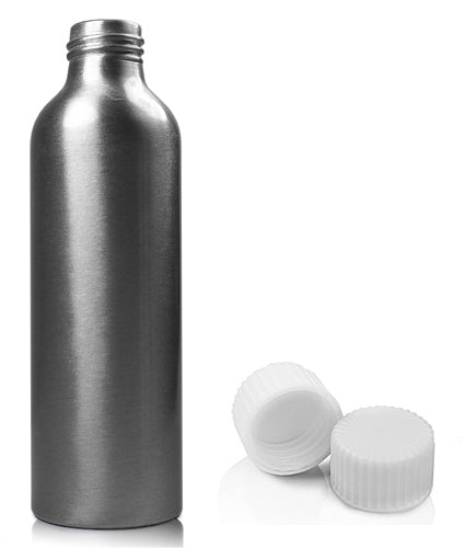 150ml Brushed Aluminium Bottle With White Screw Cap