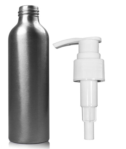 150ml Brushed Aluminium Bottle With White Lock Down Lotion Pump