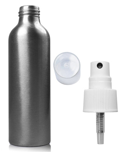 150ml Brushed Aluminium Bottle With White Atomiser Spray