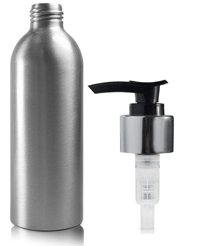 200ml Aluminium Bottle With Black & Silver Lotion Pump