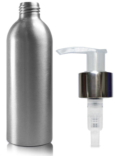 200ml Aluminium Bottle With Natural & Silver Lotion Pump