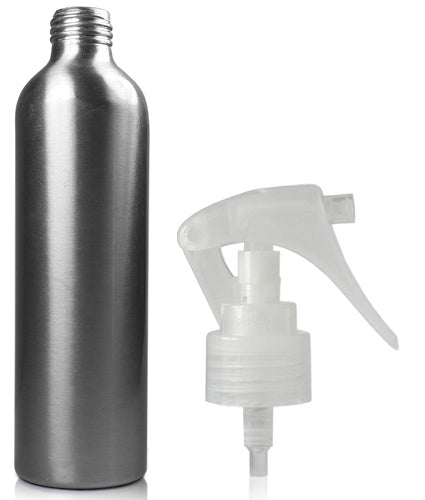 250ml Brushed Aluminium Bottle With Natural Mini Trigger Spray