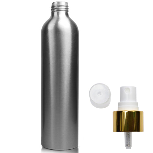 300ml Aluminium Bottle With Gold & White Atomiser Spray