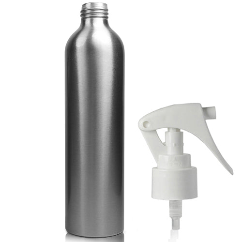 300ml Aluminium Bottle With White Mini Trigger Spray 