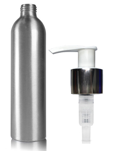 300ml Aluminium Bottle With Premium White & Silver Lotion Pump