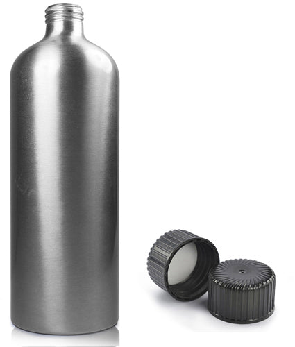 500ml Brushed Aluminium Bottle With Black Screw Cap
