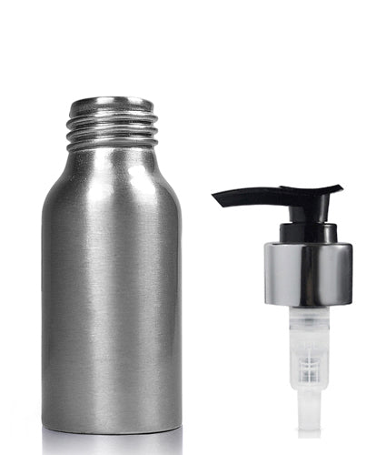 50ml Brushed Aluminium Bottle With Premium Black/Silver Lotion Pump
