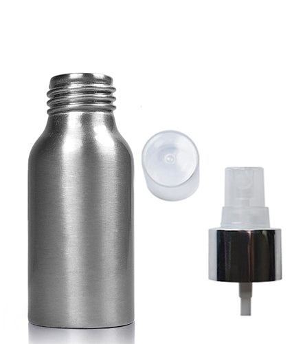 50ml Brushed Aluminium Bottle With Natural & Silver Atomiser Spray