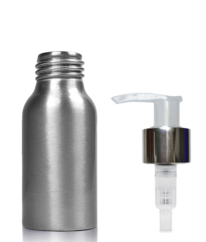 50ml Brushed Aluminium Bottle With Premium Natural/Silver Lotion Pump