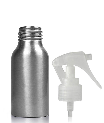 50ml Brushed Aluminium Bottle With Natural Mini Trigger Spray