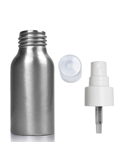 50ml Brushed Aluminium Bottle With Smooth White Atomiser Spray