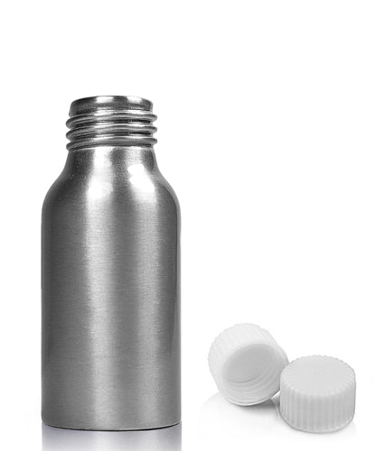 50ml Brushed Aluminium Bottle With White Screw Cap