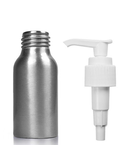 50ml Brushed Aluminium Bottle With White Lock Down Lotion Pump