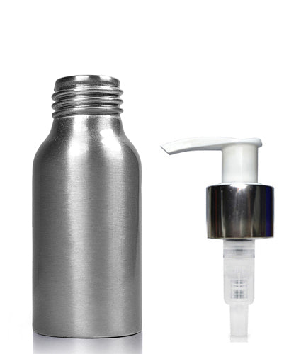 50ml Brushed Aluminium Bottle With Premium White/Silver Lotion Pump