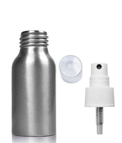 50ml Brushed Aluminium Bottle With White Atomiser Spray