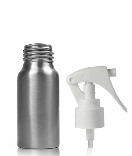 50ml Brushed Aluminium Bottle With White Mini Trigger Spray