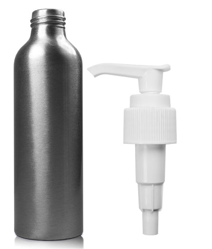 150ml Brushed Aluminium Bottle With White Lock Down Lotion Pump